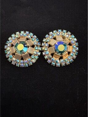 Exquisite Alice Caviness Aurora Borealis Vintage Round Earrings